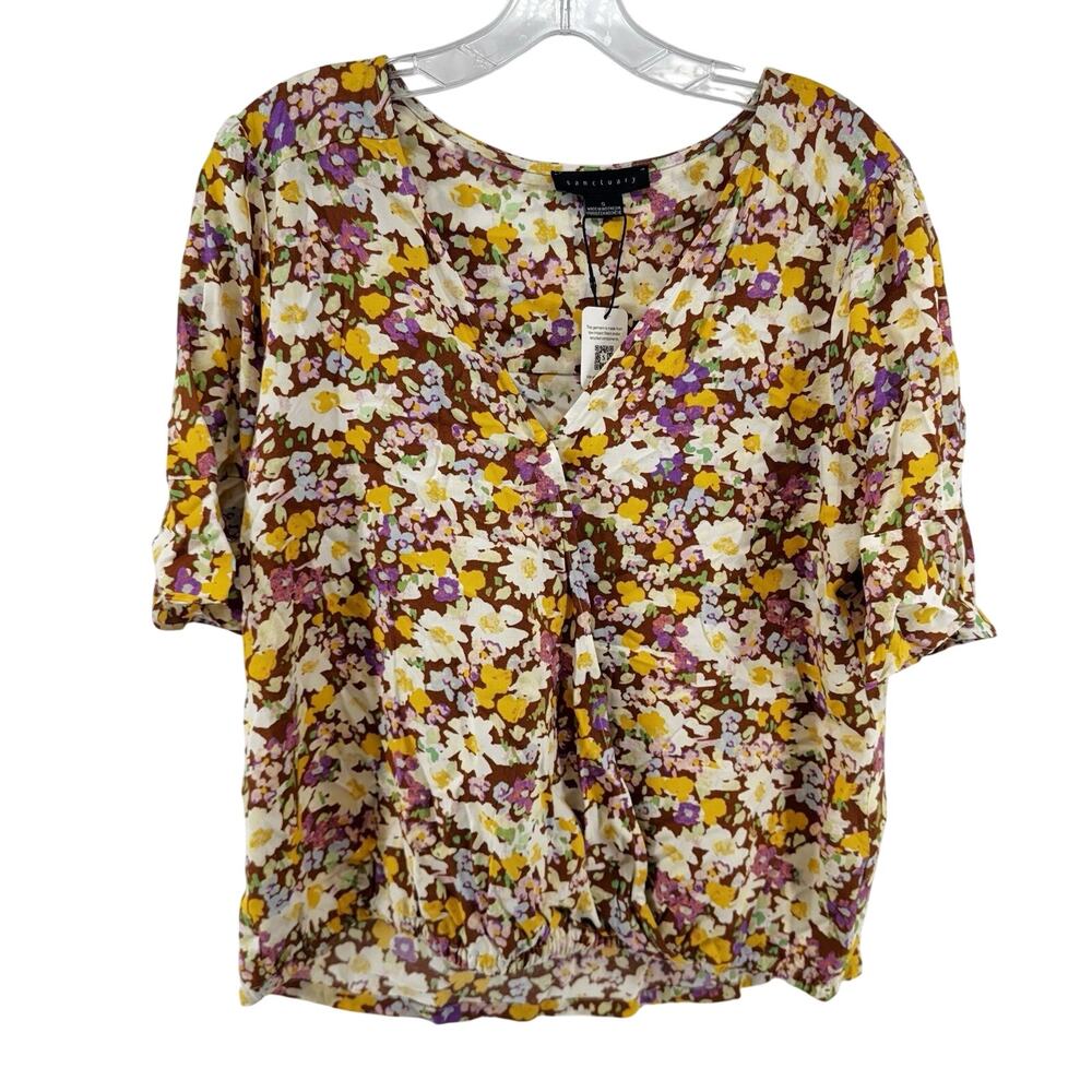 Sanctuary Faux Wrap Blouse Floral Small Ruffled Sleeves V Neck NWT Size Small - Picture 1 of 11
